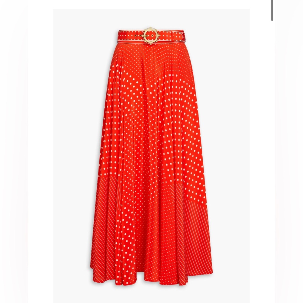 Zimmermann Belted polka-dot silk crepe de chine midi skirt